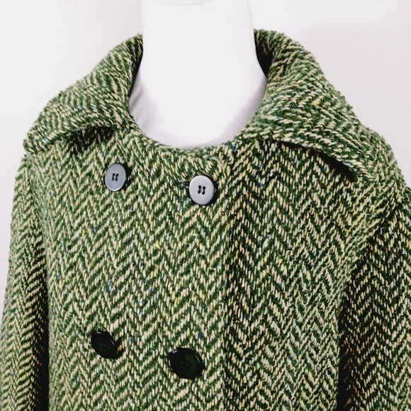 Boyne Valley Weavers Ireland, Dbl. Breasted Green/Cream Herringbone Tweed Jacket - Picture 10 of 16